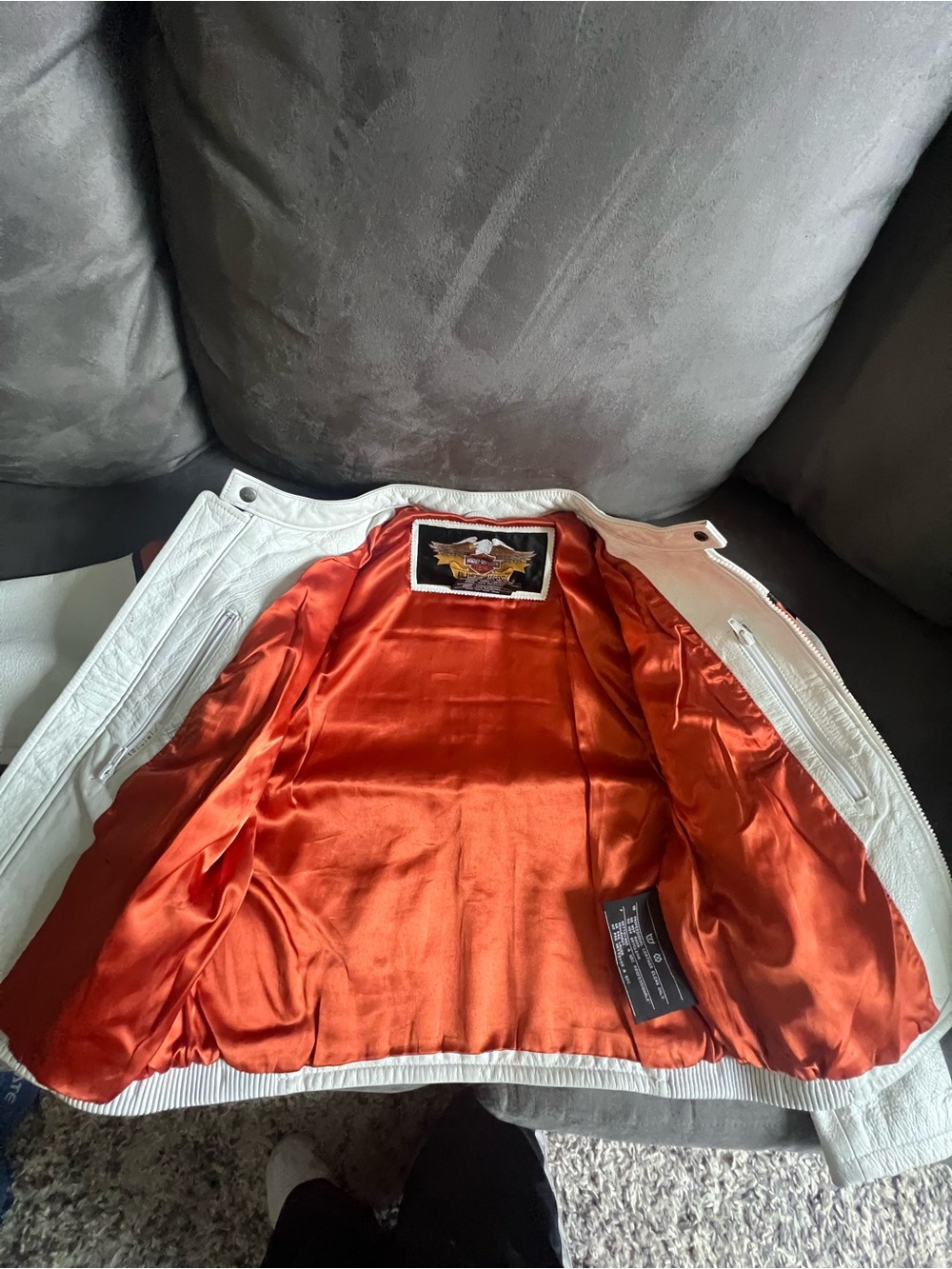 Harley-Davidson White Bomber Jacket with Orange Satin Lining